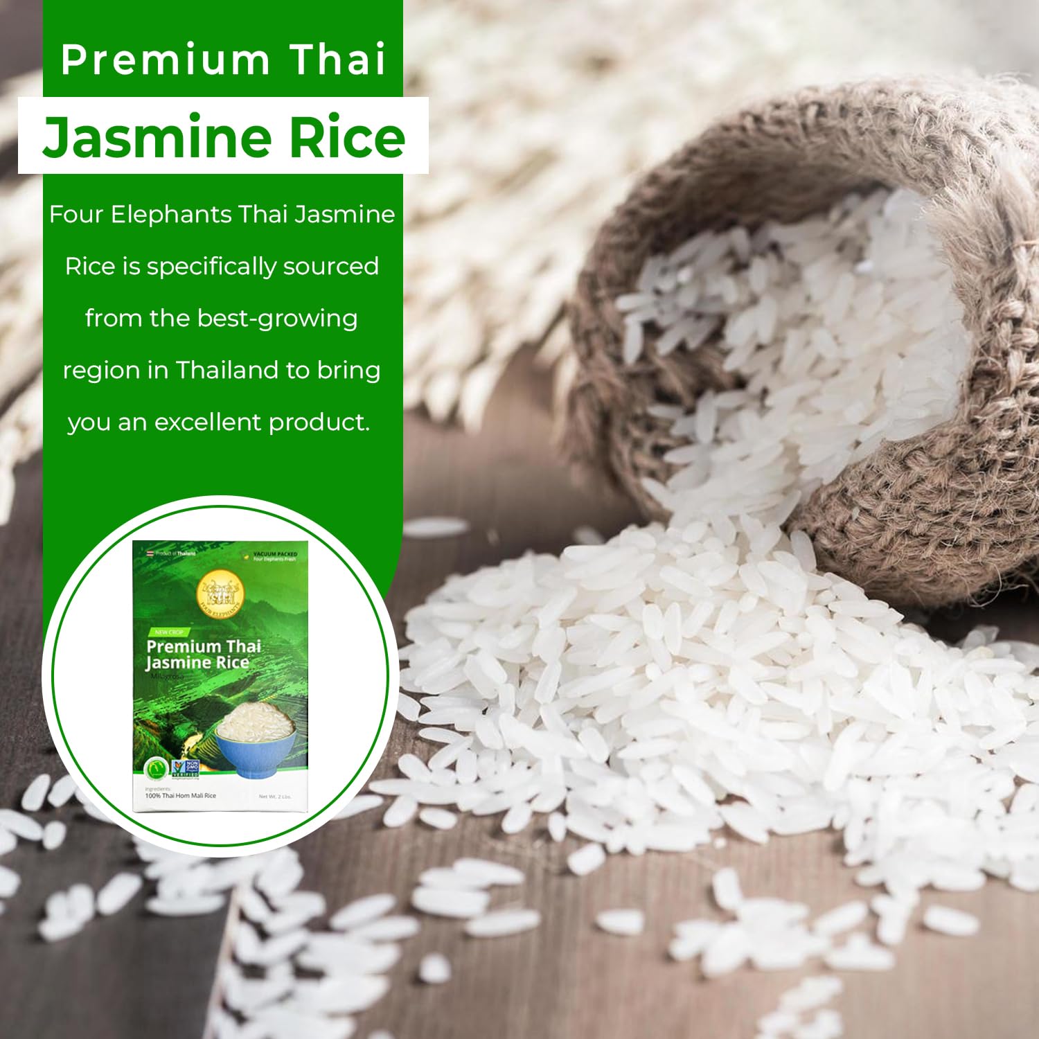 Premium Jasmine Rice Rice 2 LBS Premium Thai Jasmine Rice – Four Elephants